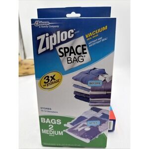Ziploc Space Bags Medium 2 Pack Waterproof Compression Stores 10-12 Sweaters